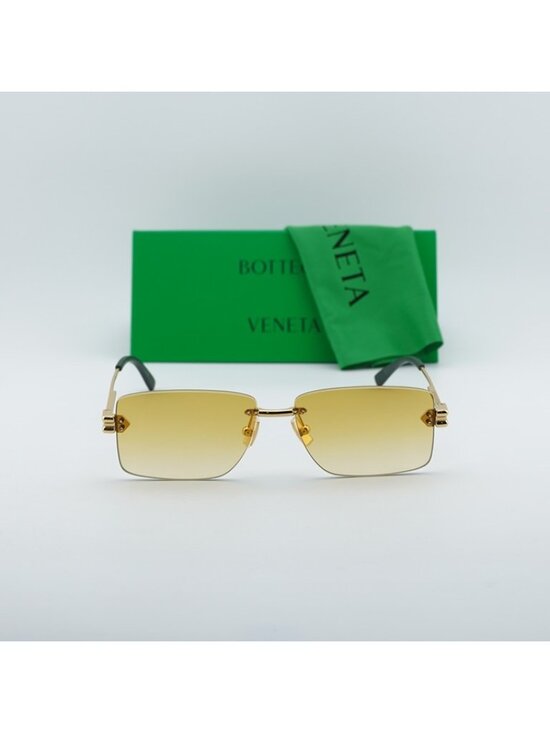 Bottega Veneta BV1126S 006 Sunglasses Gold Rectangle Frame, Yellow Lenses